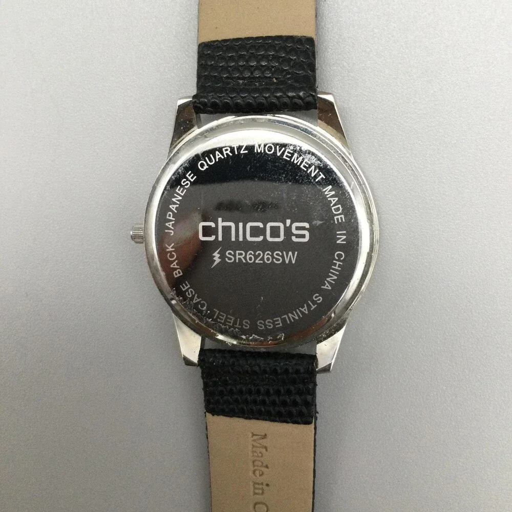 Chico's Womens Watch 40mm Eiffel Tower Dial Black Strap Crystals New Battery